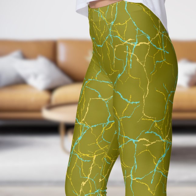 Leggings Motif chic Olive et bleu Jaune Fracture (Chic Olive and Blue Yellow Fracture Pattern Leggings)