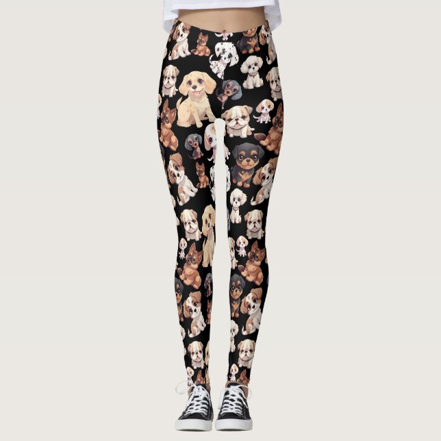 Leggings Motif Chien Chien Chien Chien Mignonne Noir (Devant)