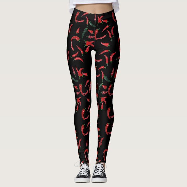 Leggings Motif chili| Noir rouge et vert (Devant)