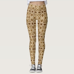 Leggings Motif chinois Art Nouveau - Brown et beige
