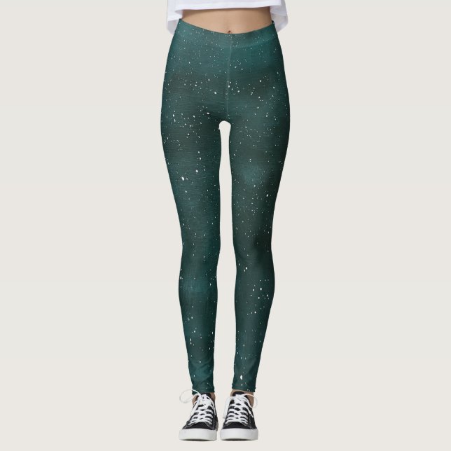 Leggings Motif Ciel De Nuit Vert Bleu Profond Avec Minuscul (Devant)