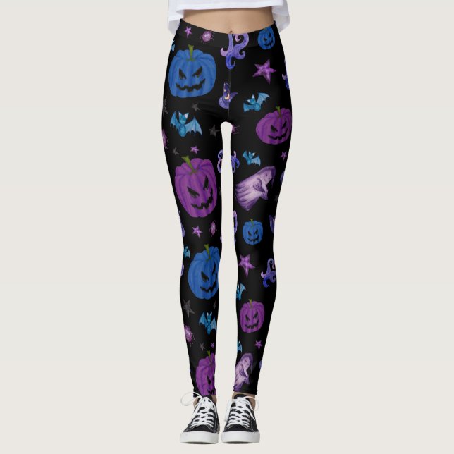 Leggings Motif Citrouille Éffrayant d'Halloween arrière - p (Devant)