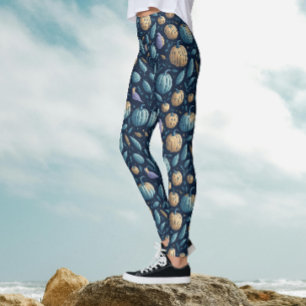 Leggings Motif Citrouille Orange Bleu Fantaisiste pour Hall