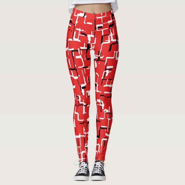 Leggings Motif Cool rouge noir blanc (Devant)