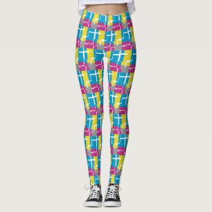 Leggings Motif cool violet bleu jaune gris