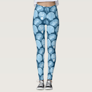 Leggings Motif Coquillage de Mer Bleu