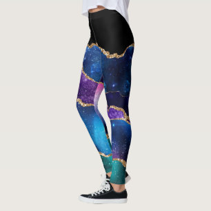 Leggings Motif Cosmique Design Galaxie Marbré Brillant Agat