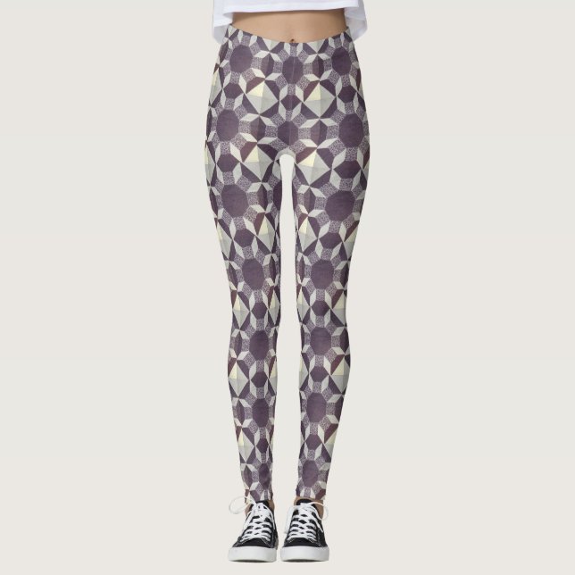 Leggings - Motif courbé en violet et blanc (Devant)