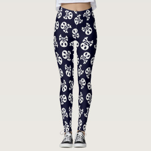 Leggings Motif crâne blanc et os croisés