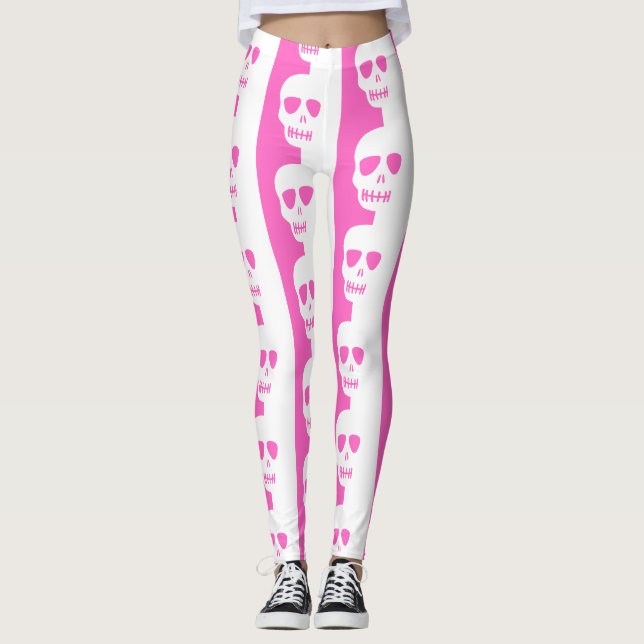 Leggings Motif crâne blanc et rose (Devant)