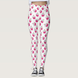 Leggings Motif Cupcake Coeur Rose mignon