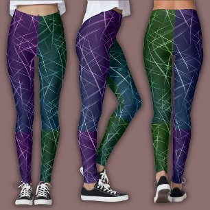 Leggings Motif Cyber Abstrait   Grille Violet & Émeraude