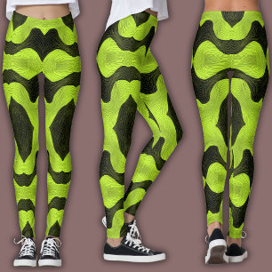 Leggings Motif Cybernétique Abstrait   Néon Vert Citron et 