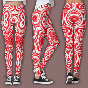 Leggings Motif Cybernétique Abstrait   Rouge/Blanc Hypnotiq