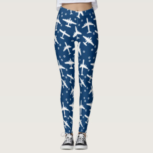 Leggings Motif d'aéronefs bleu et blanc de la marine noire