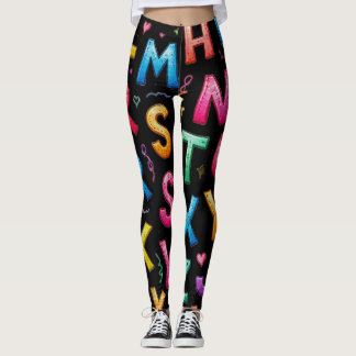 Leggings Motif d'alphabet manuscrit ludique