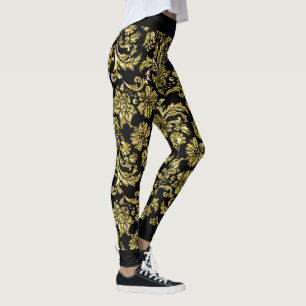 Leggings Motif Damas Noir Et Or GR2