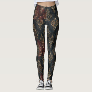 Leggings Motif Damask Noir Or Persan (2)