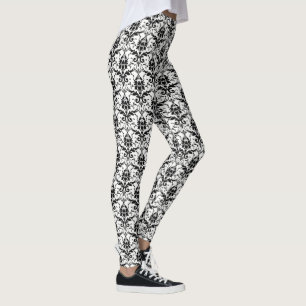 Leggings Motif damassé floral gothique noir et blanc
