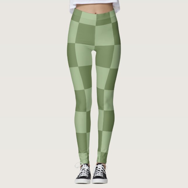 Leggings Motif damier vert sauge minimaliste (Devant)