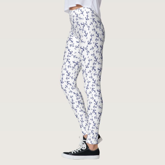 Leggings Motif d'ancrage bleu et blanc (Gauche)