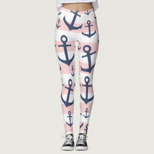 Leggings motif d'ancrage bleu marine à rayure rose marine