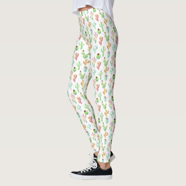 Leggings Motif d'aquarelle Cactus Pastel (Gauche)