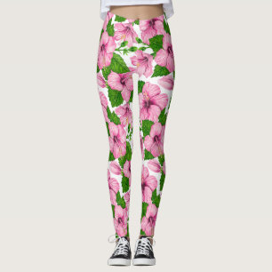 Leggings Motif d'aquarelle d'hibiscus rose