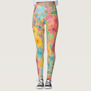 Leggings Motif d'aquarelle florale en jaune