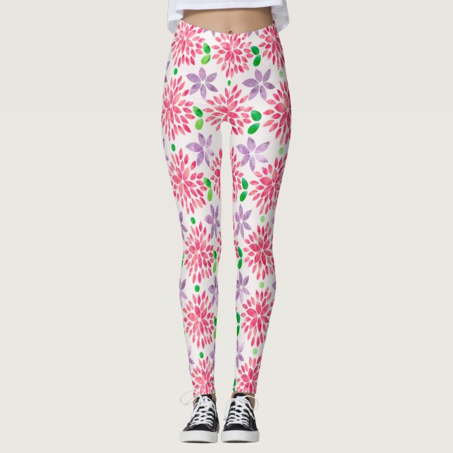 Leggings Motif d'aquarelle rose et violet (Devant)