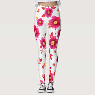 Leggings Motif d'aquarelle rose vibre