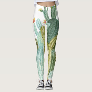 Leggings Motif d'aquarelle vintage Cactus Blooming