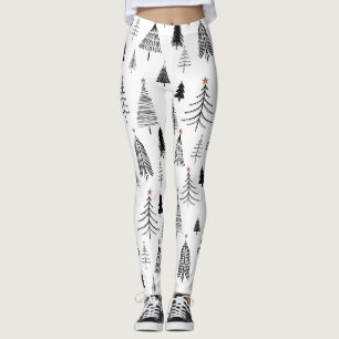 Leggings Motif d'arbre de Noël noir blanc