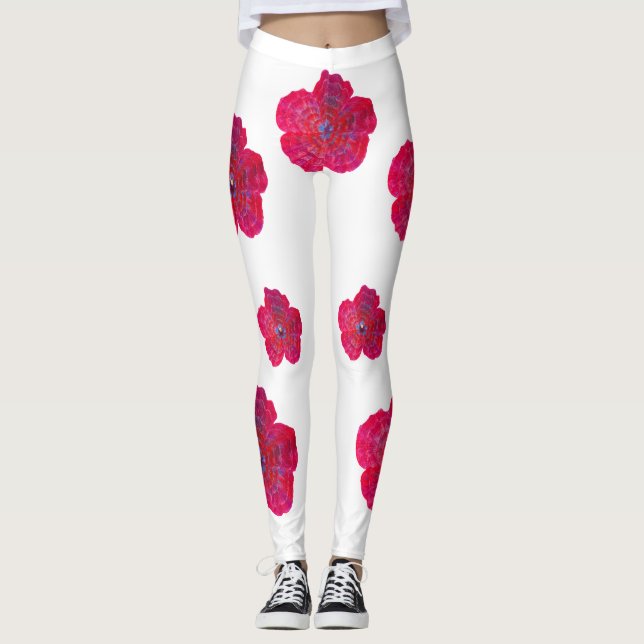 Leggings Motif d'art en fleurs rouges (Devant)