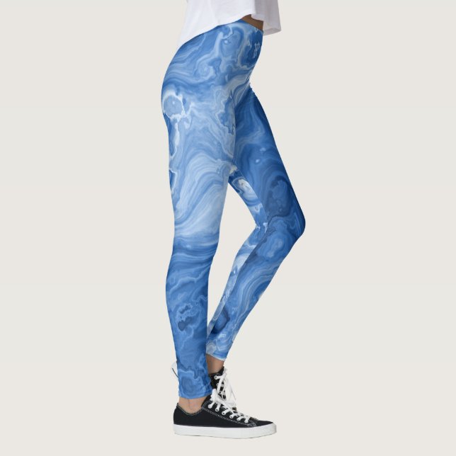 Leggings Motif d'art en marbre bleu foncé clair moyen (Droite)