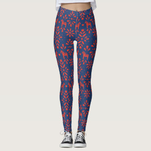 Leggings Motif d'art populaire Dala Rouge et Bleu