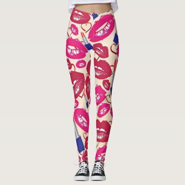 Leggings Motif de baiser de rouge à lèvres (Devant)