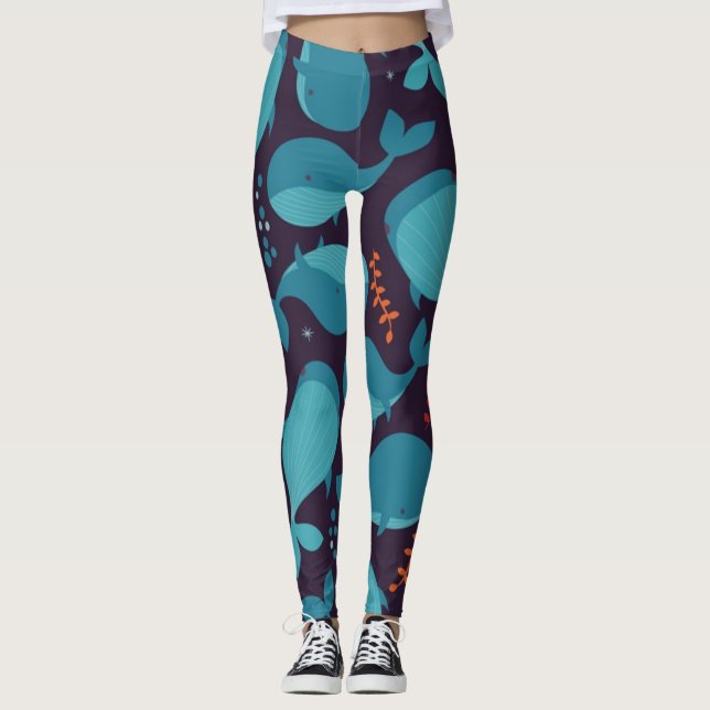 Leggings Motif de baleine bleue (Devant)