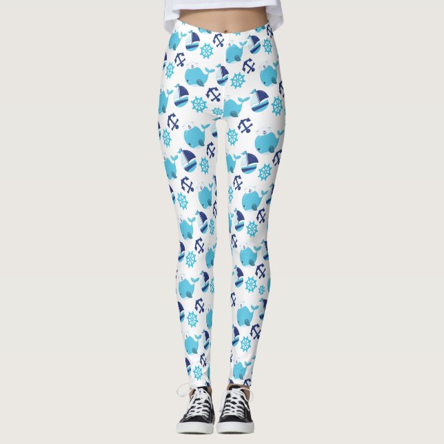 Leggings Motif De Baleines, Beaux Baleines, Baleines Bleues (Devant)