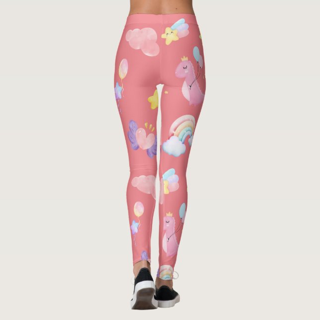 Leggings Motif de ballon arc-en-ciel rose doux dinosaure (Dos)