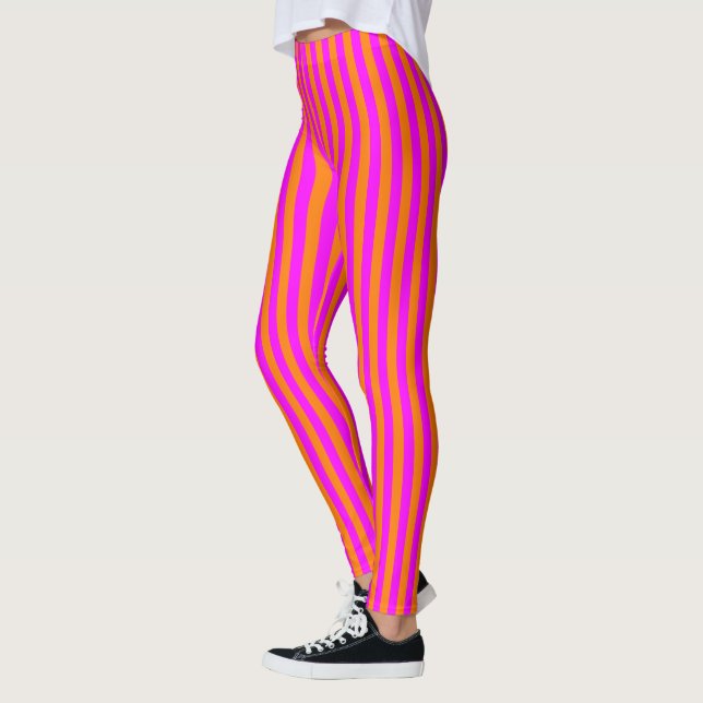 Leggings Motif de bande verticale rose orange vif (Gauche)