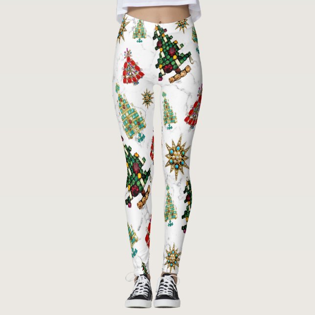 Leggings Motif de bijoux de Noël élégant blanc (Devant)