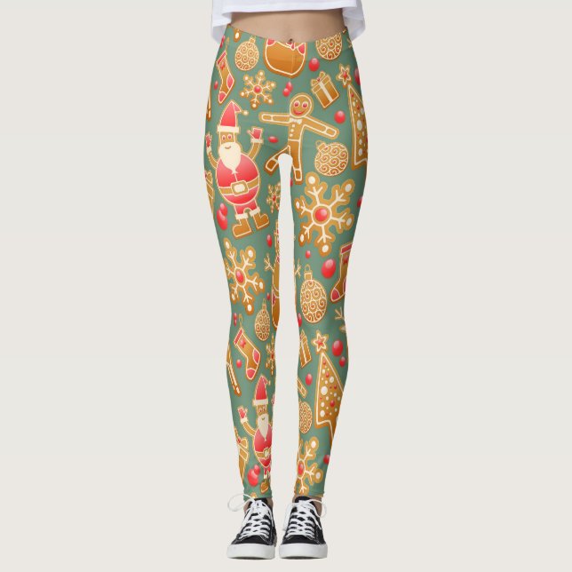 Leggings motif de biscuits de Noël dorés (Devant)