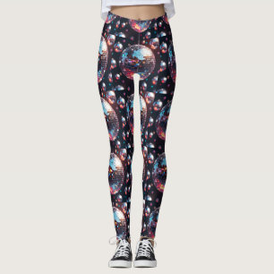 Leggings Motif de boule disco rétro en argent et en arc-en-