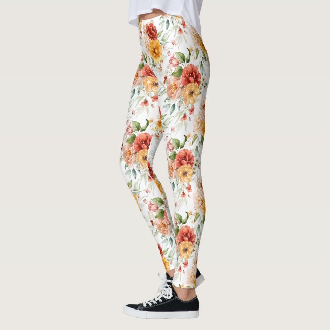 Leggings Motif de bouquet de fleurs Red Peony (Gauche)