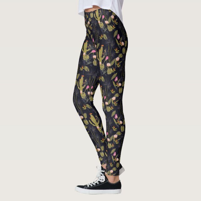 Leggings Motif de cactus nocturne d'été foncé (Gauche)