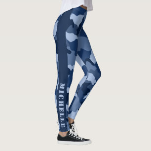 Leggings Motif de camouflage bleu Nom du monogramme