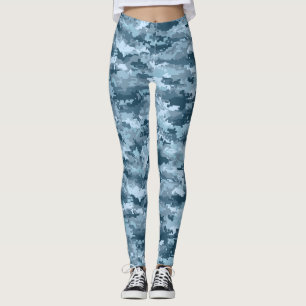 Leggings Motif de camouflage pixelisé militaire bleu