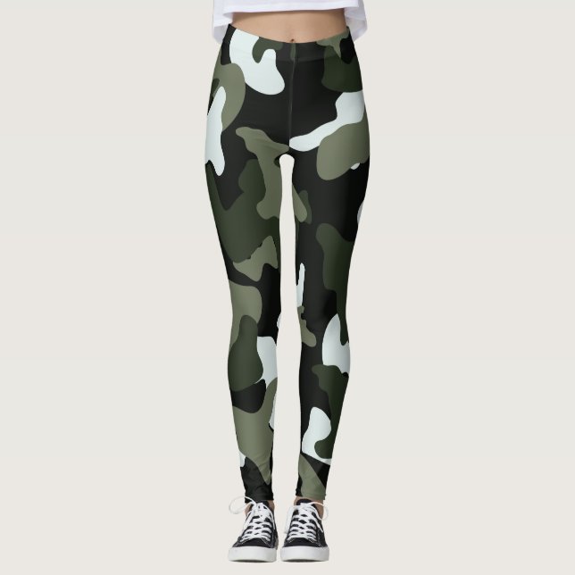 Leggings Motif de camouflage vert blanc camouflage armée (Devant)