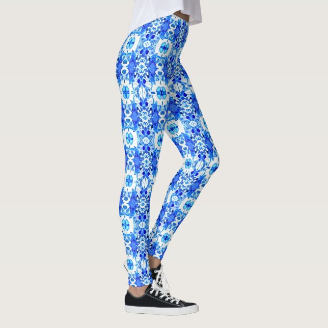 Leggings Motif de carreaux Bleu et Blanc Cobalt (Droite)